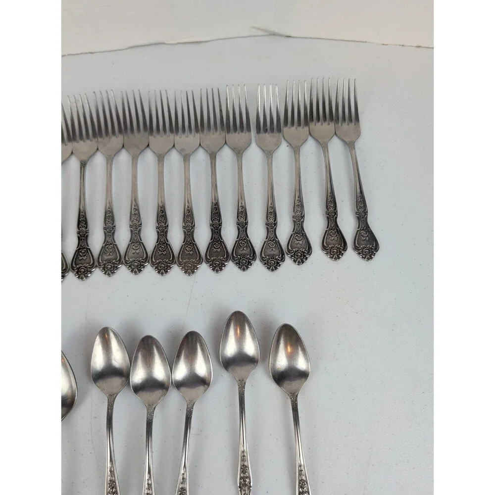 Vintage NORMANDY Stainless Flatware Japan Floral Roses Replacements - 30Pcs